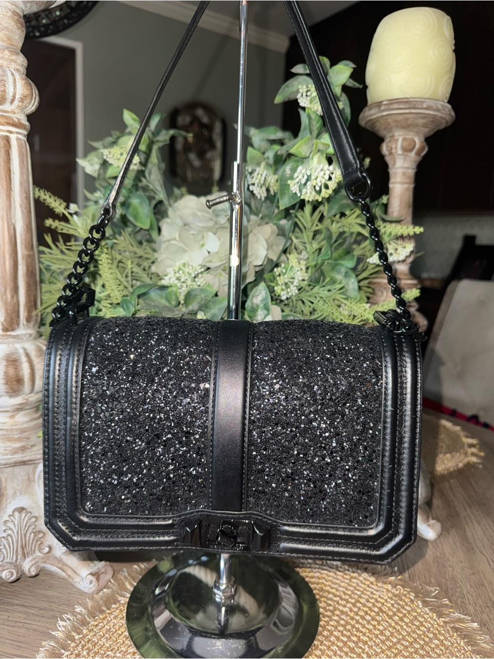 Black Glitter Shoulder Bag Elegant Evening Handbag Excellent Preloved Condition - Picture 1 of 5